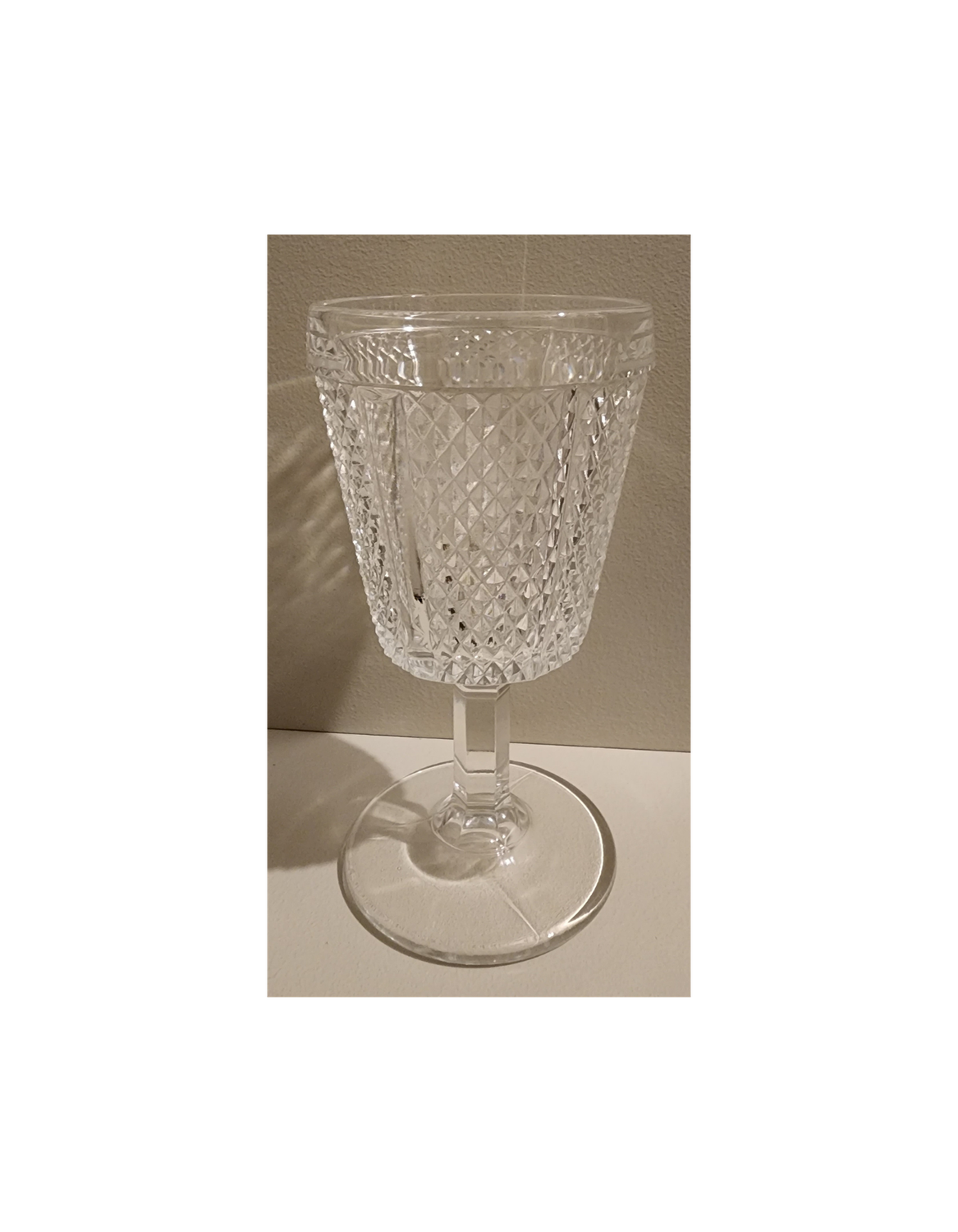 Vintage Fostoria Diamond Point Water Goblet – Clear Pressed Glass 6 3/8&quot; Tall, 13.5 oz