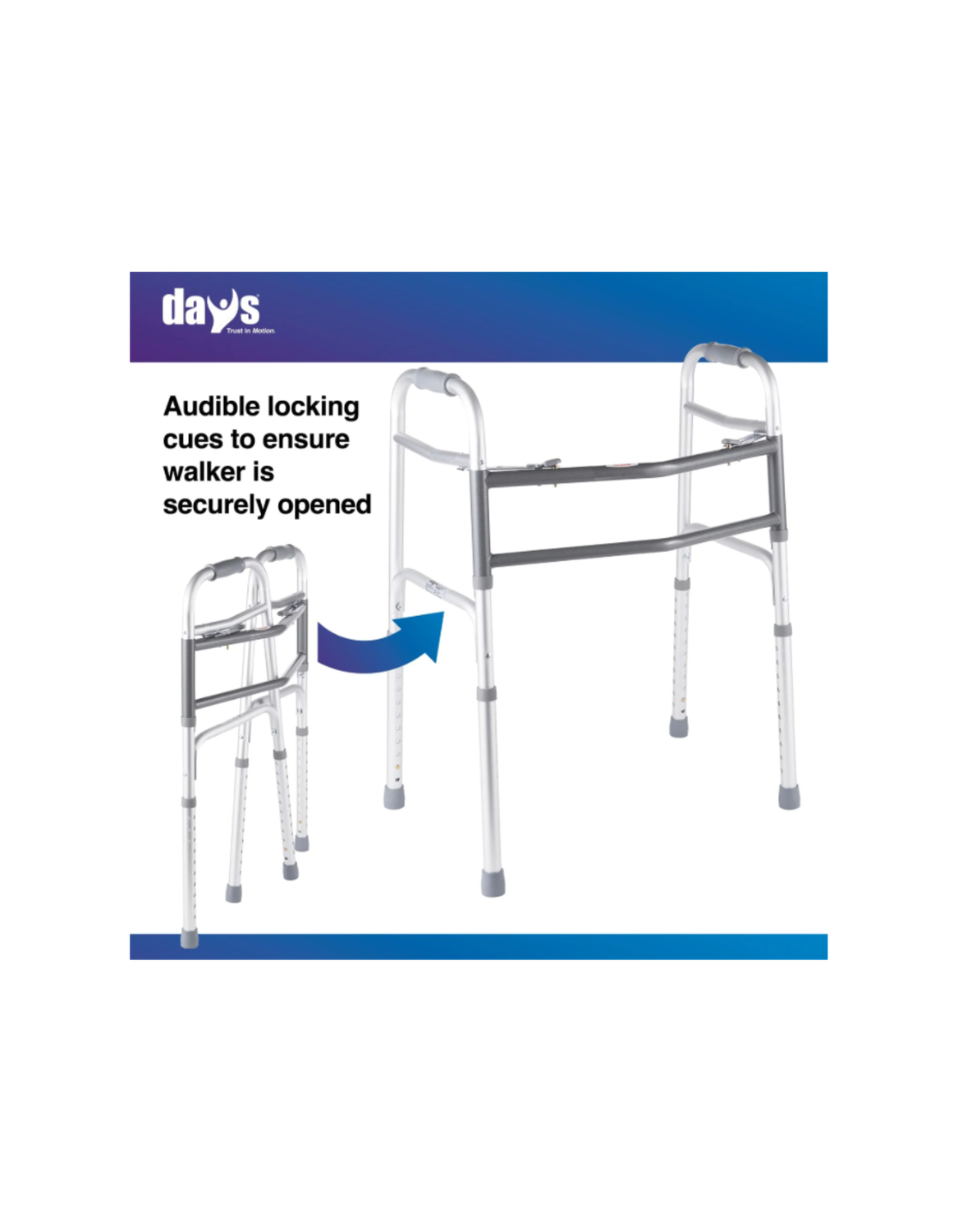 Days Bariatric Walker, 700 lb Capacity, Adjustable Height, Aluminum, Standard Folding Walker, Like New