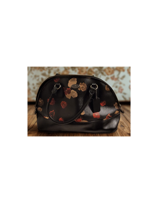 Coach-Inspired Floral Dome Satchel Handbag  Black &amp; Red Print  Structured Faux Leather Bag