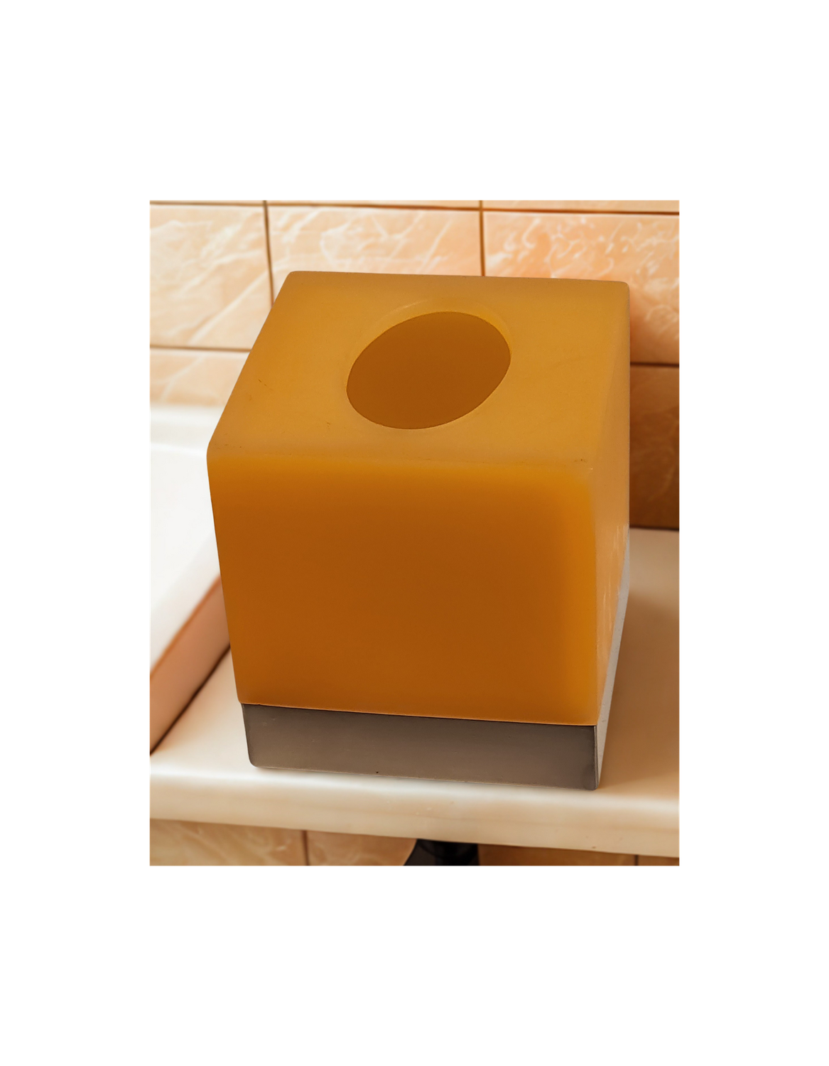 Modern Amber Acrylic Tissue Box Cover with Brushed Metal Base – Spa Hotel Style – Cube