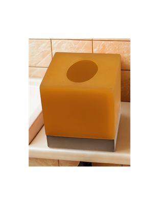 Modern Amber Acrylic Tissue Box Cover with Brushed Metal Base – Spa Hotel Style – Cube