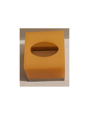 Modern Amber Acrylic Tissue Box Cover with Brushed Metal Base – Spa Hotel Style – Cube