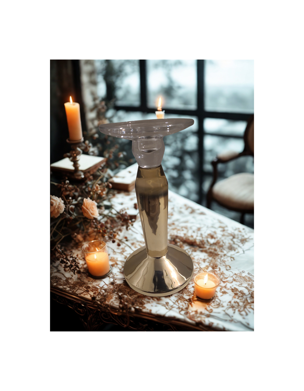 Pier 1 Imports Reversible Glass &amp; Gold-Tone Candle Holder – Dual-Use for 3x4” Pillar or Taper Candles – Elegant Modern Decor