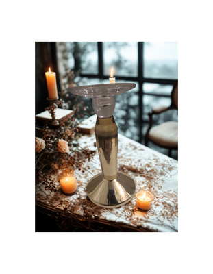 Pier 1 Imports Reversible Glass &amp; Gold-Tone Candle Holder – Dual-Use for 3x4” Pillar or Taper Candles – Elegant Modern Decor
