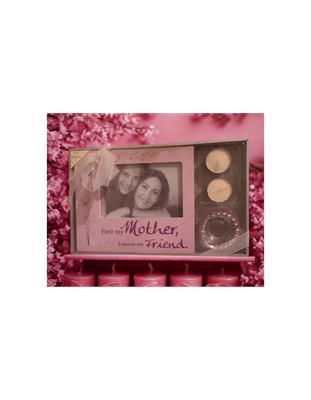 Mother’s Day 4-Piece Gift Set – Pink “First My Mother, Forever My Friend” Photo Frame, Tealight Holder &amp; Candles – New in Box