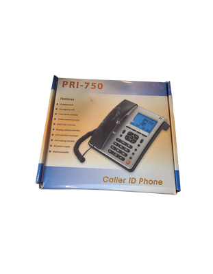 PRI-750 Caller ID Phone – New in Box – Blue Backlit LCD, Memory Dial, Wall Mount