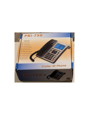 PRI-750 Caller ID Phone – New in Box – Blue Backlit LCD, Memory Dial, Wall Mount