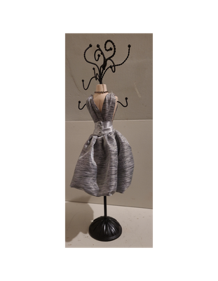 Elegant Silver Cocktail Dress Jewelry Stand – 16” Mannequin Necklace &amp; Earring Holder – Boutique Vanity Décor