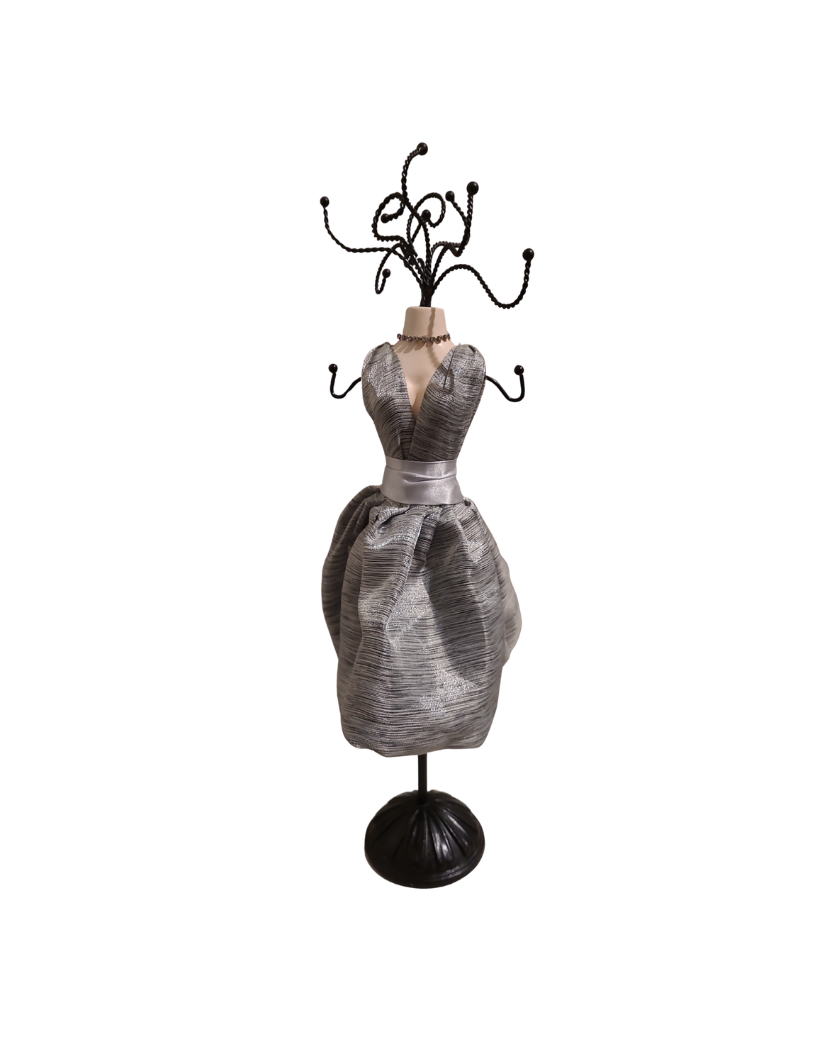 Elegant Silver Cocktail Dress Jewelry Stand – 16” Mannequin Necklace &amp; Earring Holder – Boutique Vanity Décor