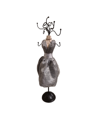 Elegant Silver Cocktail Dress Jewelry Stand – 16” Mannequin Necklace &amp; Earring Holder – Boutique Vanity Décor