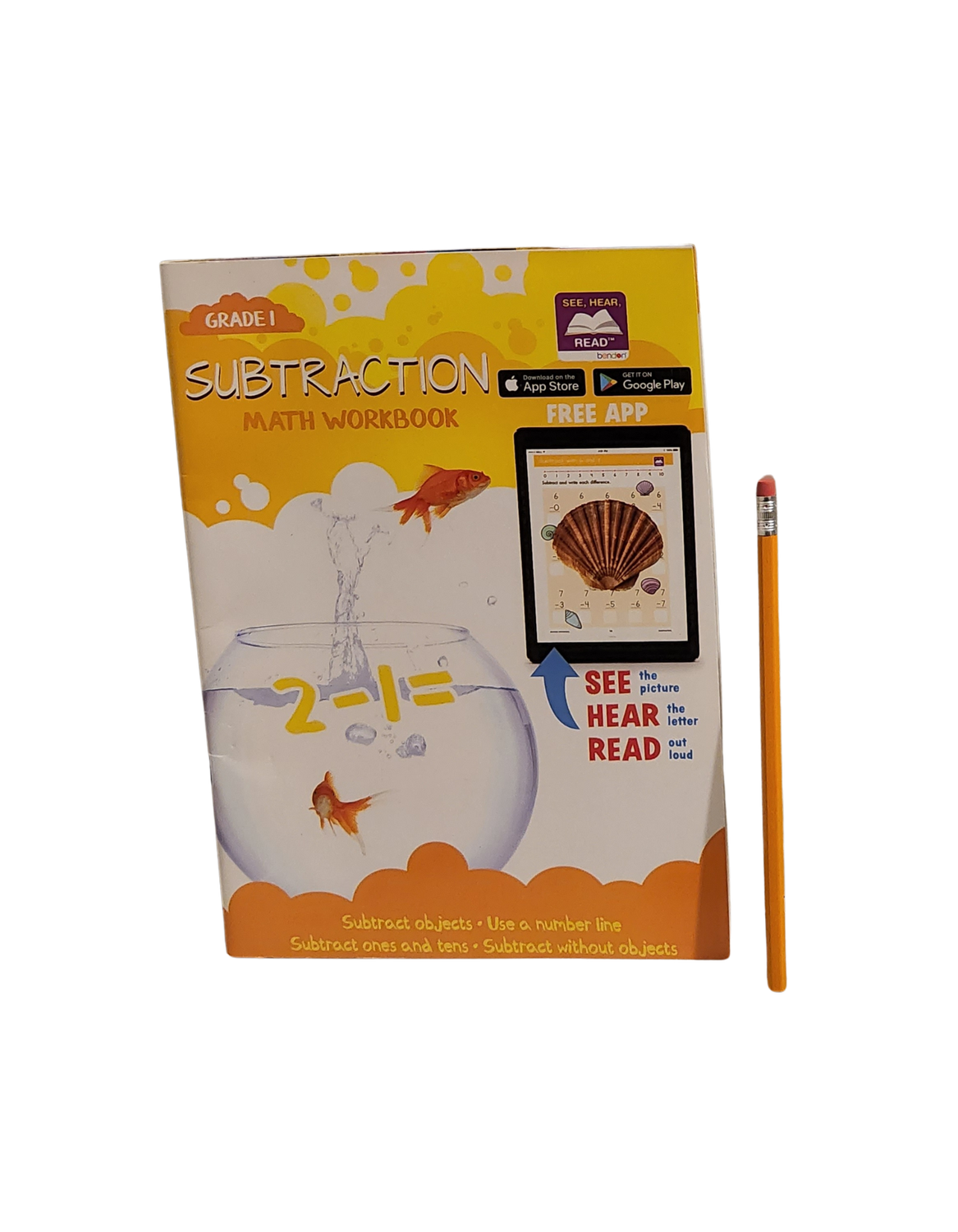 Grade 1 Subtraction Math Workbook with Free See, Hear, Read™ App – Bendon Learning Book Ages 5-7 + Bonus Pencil