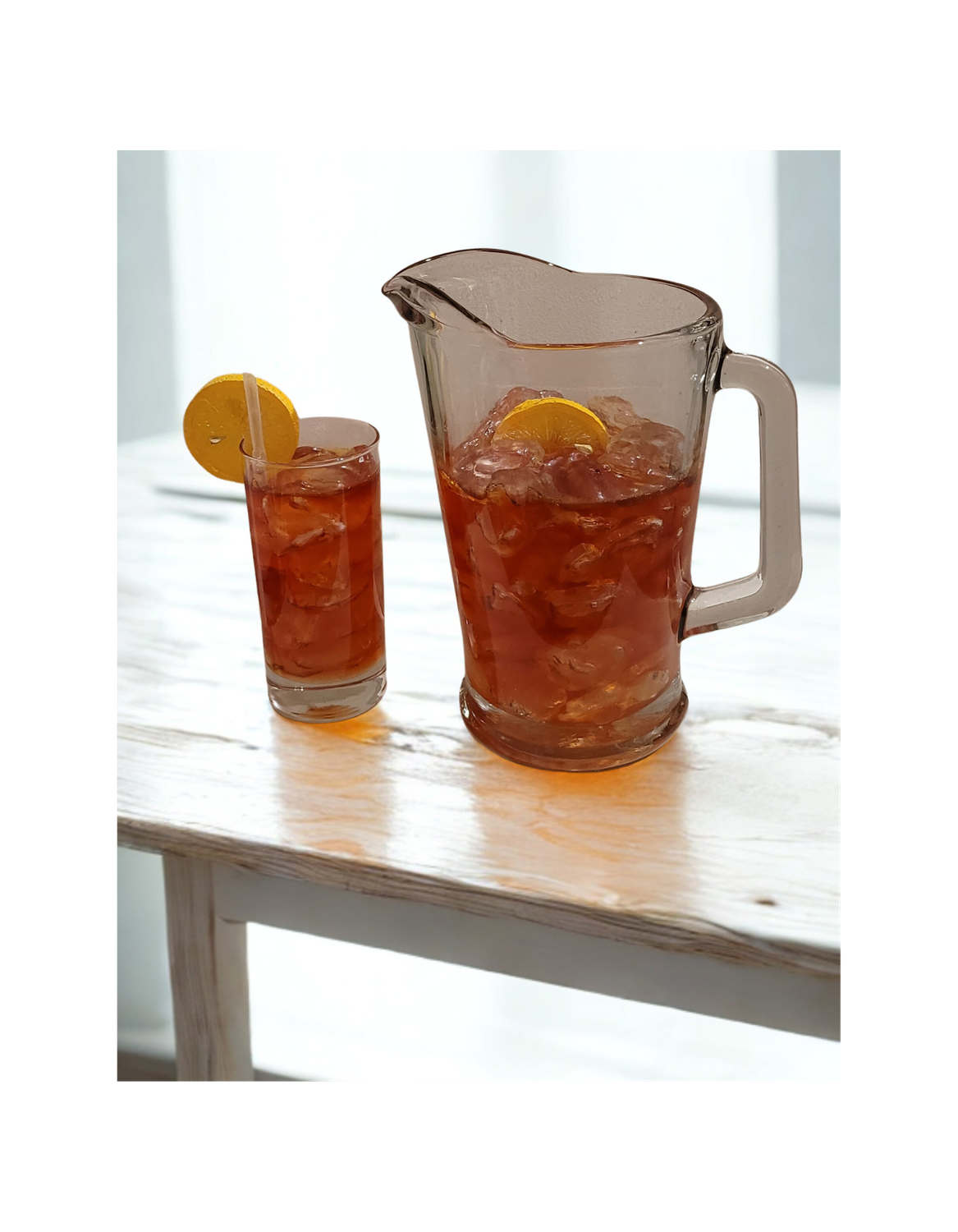 Vintage 1980 Faux Iced Tea Display Set – Glass Pitcher &amp; Tumbler with Lemon Slice and Straw