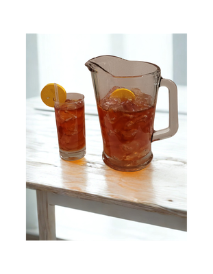 Vintage 1980 Faux Iced Tea Display Set – Glass Pitcher &amp; Tumbler with Lemon Slice and Straw