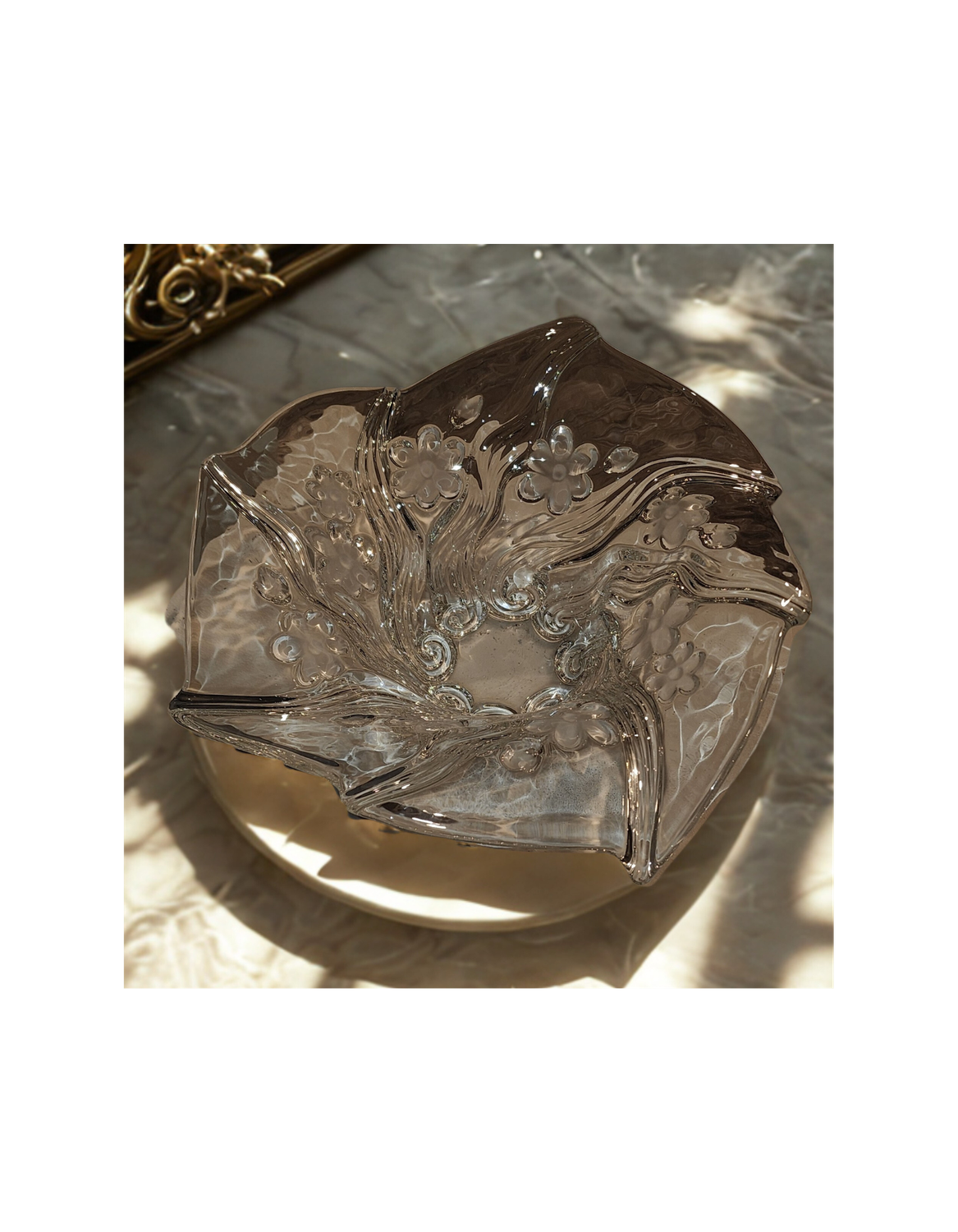 Vintage Pressed Glass Centerpiece Bowl – Swirl &amp; Frosted Flower Design