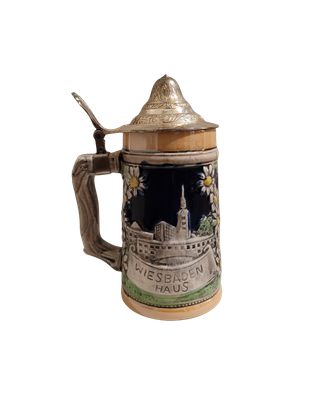 Vintage D&amp;B Dümler &amp; Breiden Wiesbaden Haus German Beer Stein Pewter Lid