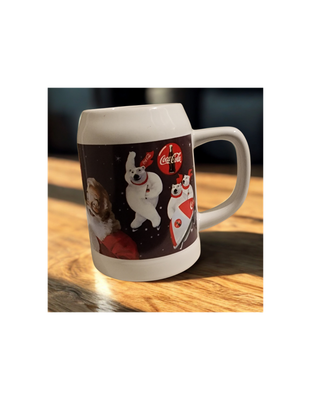 Vintage 1995 Coca-Cola Holiday Mug – Santa &amp; Polar Bears – Can-Shaped Ceramic Stein (Made in Thailand)
