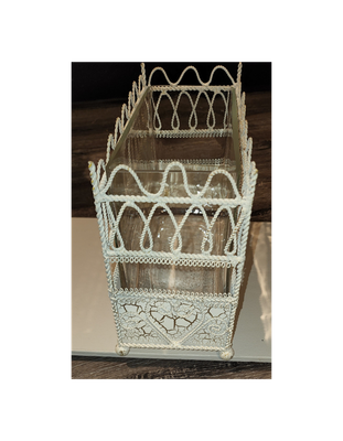 Vintage Shabby Chic Wire Filigree Planter Basket with Glass Insert