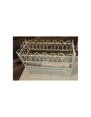 Vintage Shabby Chic Wire Filigree Planter Basket with Glass Insert
