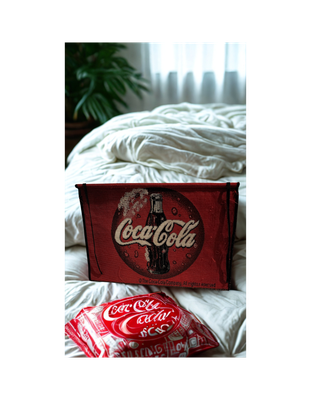 Vintage Coca-Cola Woven Tapestry Wall Hanging – Classic Bottle Cap Logo – 1980s Licensed Decor