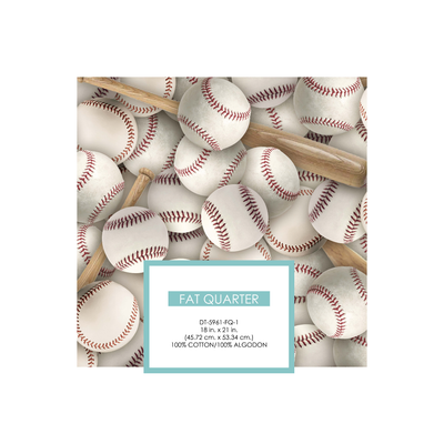 "David Textiles 21x18 inch 100% Cotton Baseballs &amp; Bats Precut Fabric, White/Multi-color"
