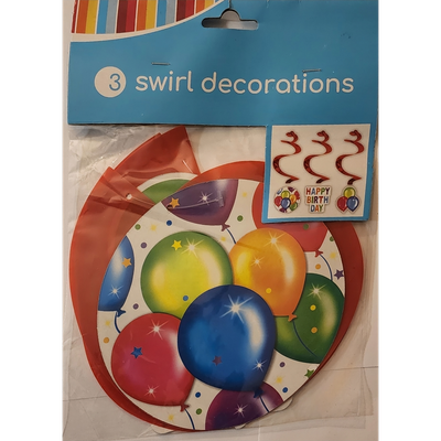"Party Twist Trio Swirl Decorations - Set of 3 in assorted colors"
