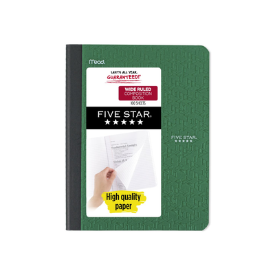 "Five Star Composition Book – Durable Wide Ruled Notebook Five Star Forest Green Wide Ruled Composition Book with 100 Pages