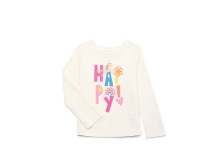 365 Kids By Garanimals Girls' Long Sleeve Graphic T-Shirt –Egret (Size 7)