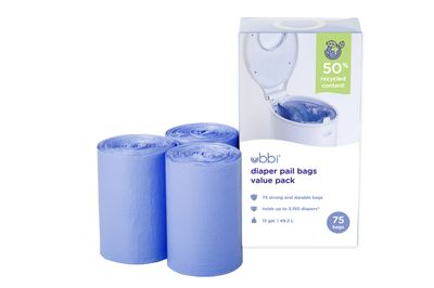 Ubbi 3-Pack Plastic Bags, Purple – 13-gallon, odor-control disposable diaper pail bags, compatible with Ubbi Diaper Pail and other brands.