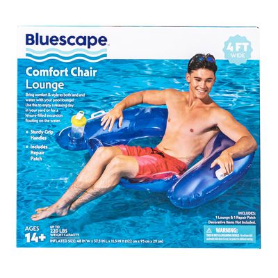 Bluescape Blue Inflatable Comfort Chair Lounge Pool Float for Ages 14 and Up.