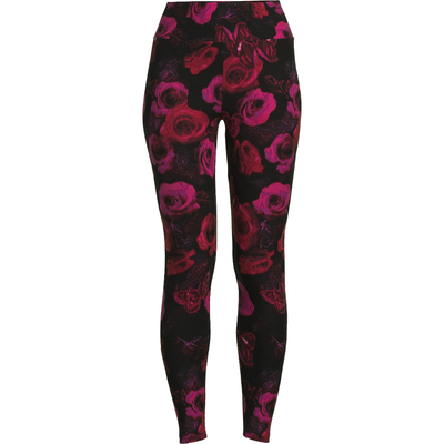 Women's Roses Butterfly Sueded Leggings, Slim Fit, S/M, High Rise, Pull-On Design.