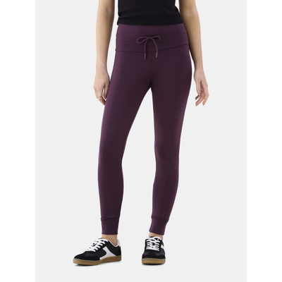Women's Dark Amethyst Leggings with Drawstring Tie, High Rise, Slim Fit, Size S/M, 26” Inseam, Soft Knit Fabric.
