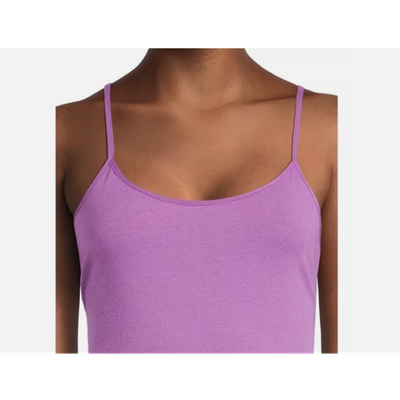 Time and Tru Women's Cami in Iris Orchid, featuring adjustable spaghetti straps, a scoop neckline, and a fitted design. Size Large (12-14), made from a soft cotton-modal-spandex blend. Brand new with tags.