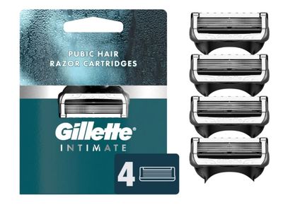 Gillette Male Intimate Groin Razor Cartridges, 4 Razor Blade Refills, Blue