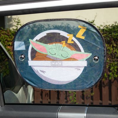 "Set of 2 Plasticolor Star Wars The Child universal side window sunshades in blue, featuring a fun and protective design."