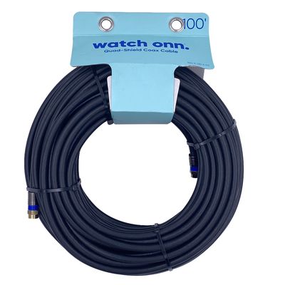 onn. 100' Quad Shield Coaxial Cable in Black