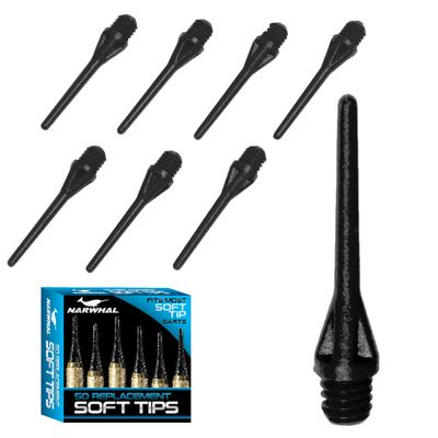  Narwhal Soft Tip Dart Replacement Tips, Assorted Colors, 50 Count
