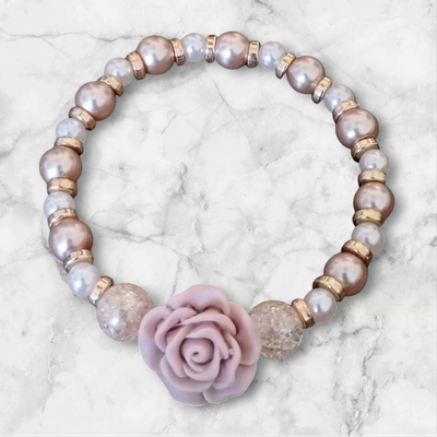 Handcrafted Glass Beaded Rose Stretch Bracelet