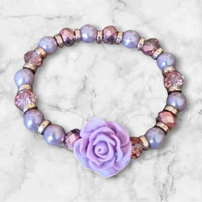 Handcrafted Glass Beaded Rose Stretch Bracelet