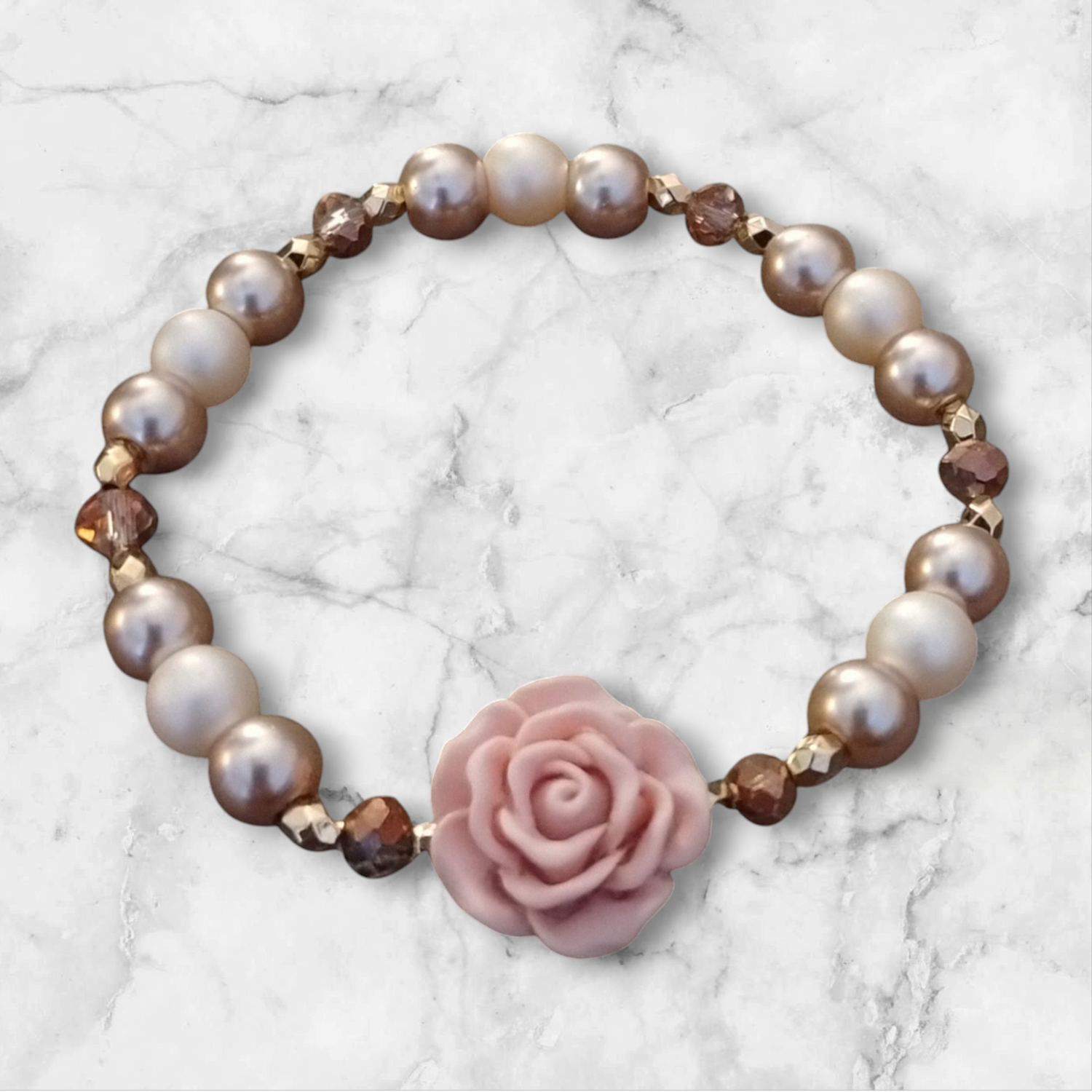 Handcrafted Glass Beaded Rose Stretch Bracelet