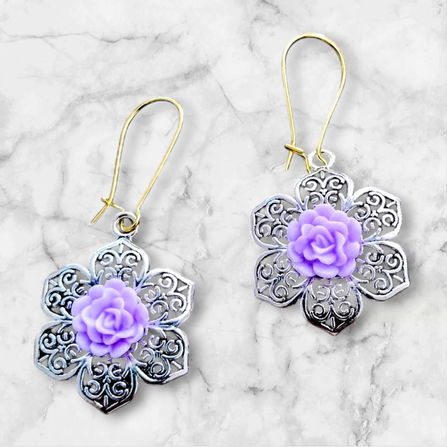 Handcrafted Silver-Toned Rose Earrings