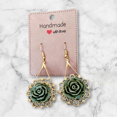 Handcrafted Gold-Toned Rose Earrings