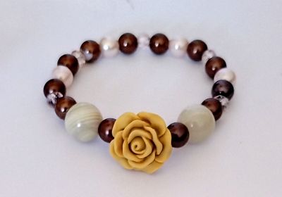 Handcrafted Beaded Rose Stretch Bracelet