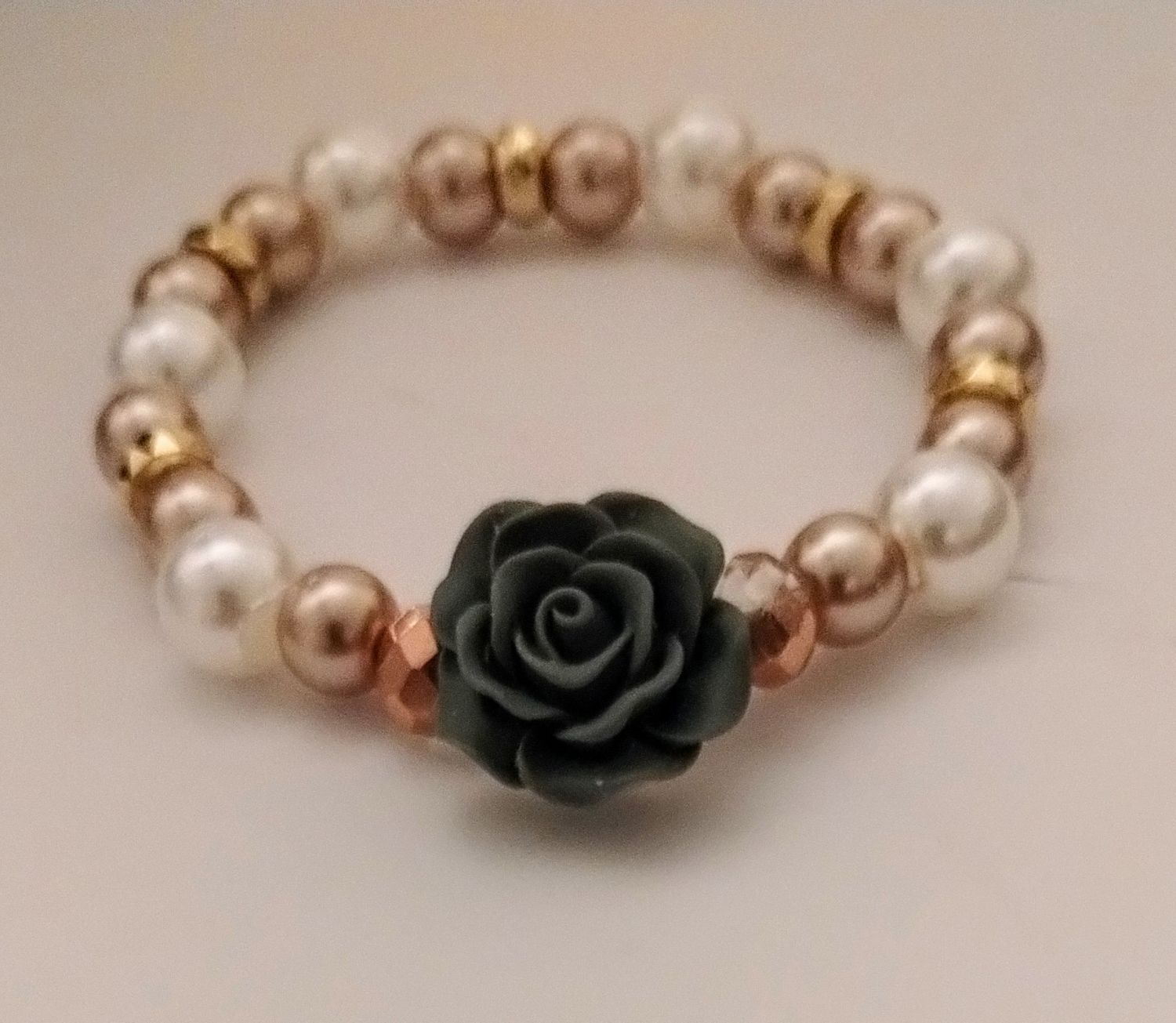 Glass Beaded Rose Stretch Bracelet