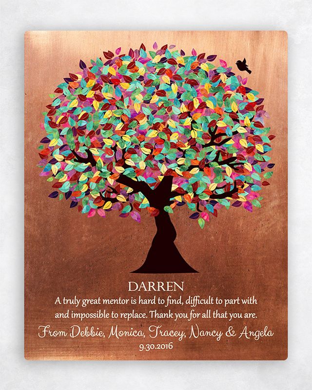 Mentor Gift Colorful Tree of Faux Copper Background Personalized Thank You Gift #1408