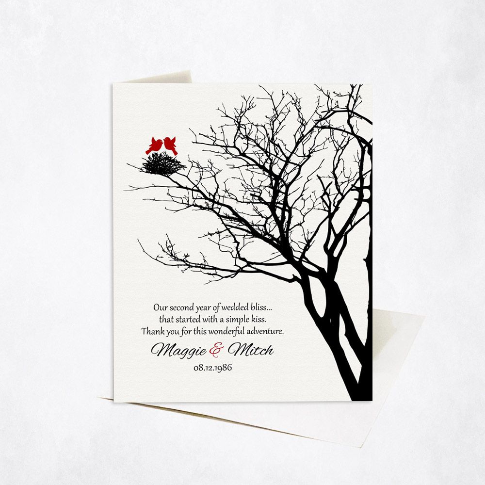 Dark Branchy Tree And Nest Anniversary Stationery Card For Couples C-1365