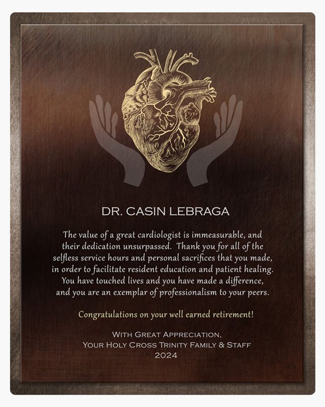 Heart Doctor Retirement Anatomy Illustration Bronze Retirement Wall Plaque Gift for Doctor LTC-2103