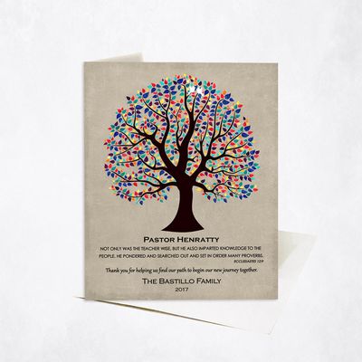 Colorful Decorative Tree Wedding Stationery Card For Pastor C-1457