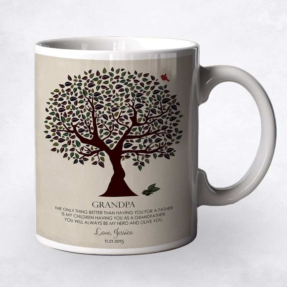 Dark Olive Tree Family Ceramic Coffee Mug Gift For Grandfather M-1176