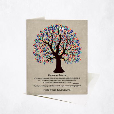 Colorful Curly Tree Family Stationery Card For Pastor C-1494