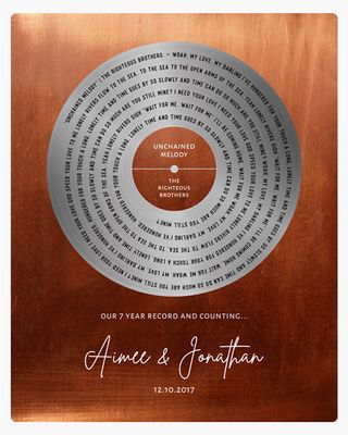 Our Song Lyrics Record Label Copper 7th Anniversary Wall Plaque Gift for Couples LTC-1589